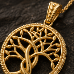 Tree of Life Necklace - Brass - close-up detail - Tarashya Jewels