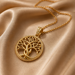 Tree of Life Necklace - Brass - flat lay - Tarashya Jewels