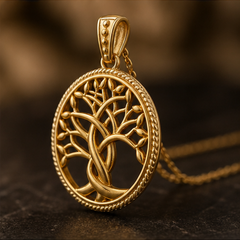 Tree of Life Necklace - Brass - angled product view - Tarashya Jewels