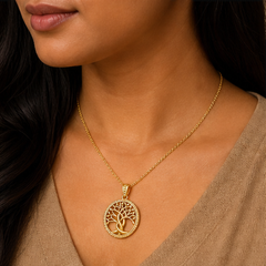 Tree of Life Necklace - Brass - on-model detail - Tarashya Jewels