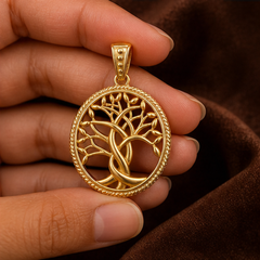 Tree of Life Necklace - Brass - hand-held scale view - Tarashya Jewels