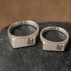 Custom Engraved Couple Rings Set - 925 Sterling Silver - primary product image - Tarashya Jewels