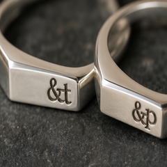 Custom Engraved Couple Rings Set - 925 Sterling Silver - close-up detail - Tarashya Jewels