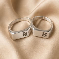 Custom Engraved Couple Rings Set - 925 Sterling Silver - flat lay - Tarashya Jewels