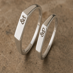 Custom Engraved Couple Rings Set - 925 Sterling Silver - angled product view - Tarashya Jewels