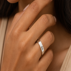 Custom Engraved Couple Rings Set - 925 Sterling Silver - on-model detail - Tarashya Jewels