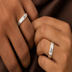 Custom Engraved Couple Rings Set - 925 Sterling Silver - hand-held scale view - Tarashya Jewels