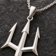 Trident Pendant Necklace - 925 Sterling Silver - close-up detail - Tarashya Jewels