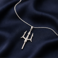 Trident Pendant Necklace - 925 Sterling Silver - flat lay - Tarashya Jewels