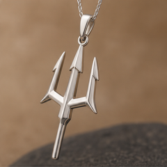 Trident Pendant Necklace - 925 Sterling Silver - angled product view - Tarashya Jewels