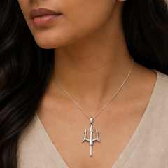 Trident Pendant Necklace - 925 Sterling Silver - on-model detail - Tarashya Jewels