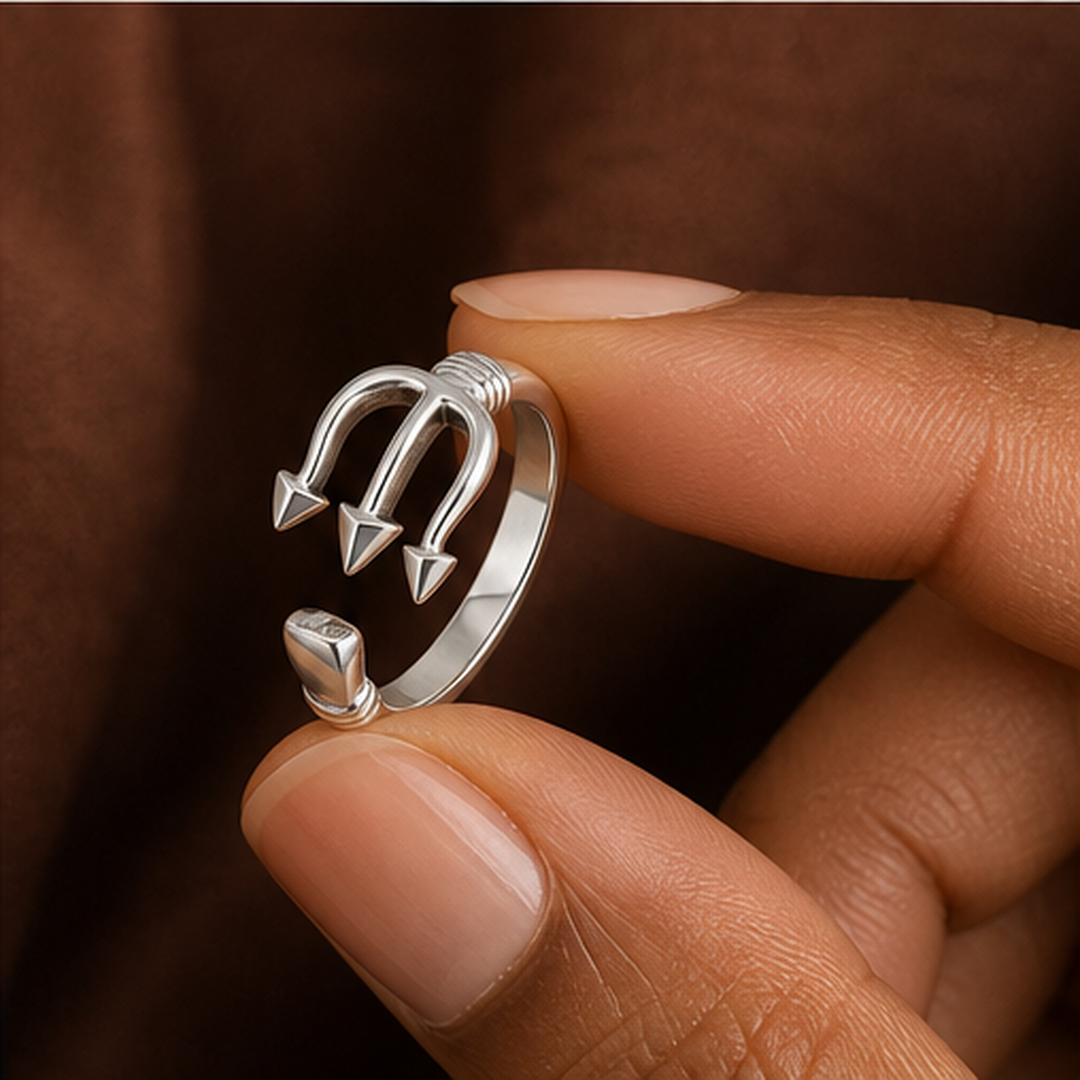 Trident Ring - 925 Sterling Silver - hand-held scale view - Tarashya Jewels