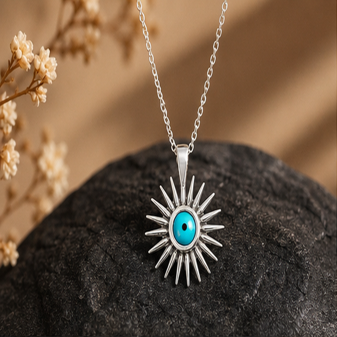 Sunburst Evil Eye Necklace - 925 Sterling Silver - primary product image - Tarashya Jewels