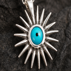 Sunburst Evil Eye Necklace - 925 Sterling Silver - close-up detail - Tarashya Jewels