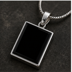 Black Pendant Necklace - Brass - close-up detail - Tarashya Jewels
