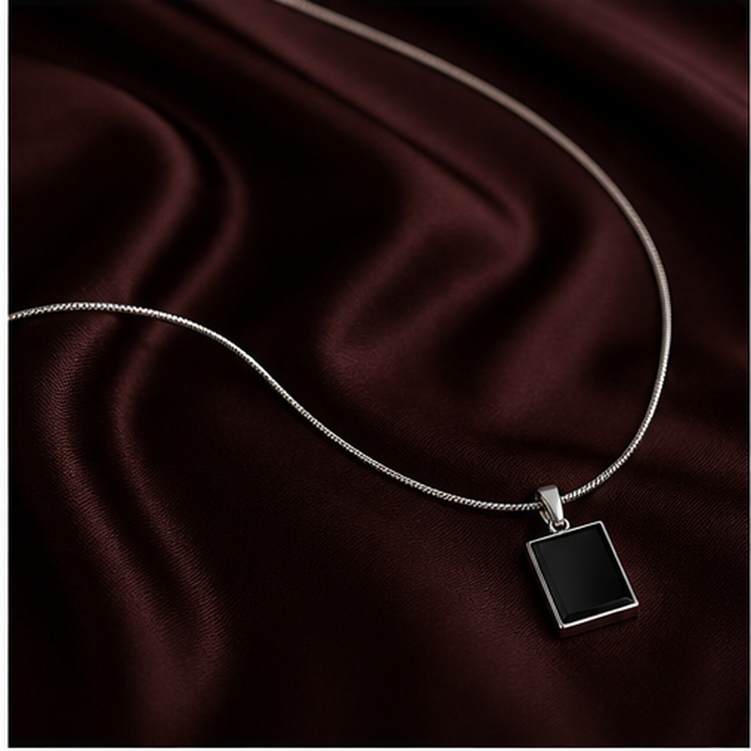 Black Pendant Necklace - Brass - flat lay - Tarashya Jewels