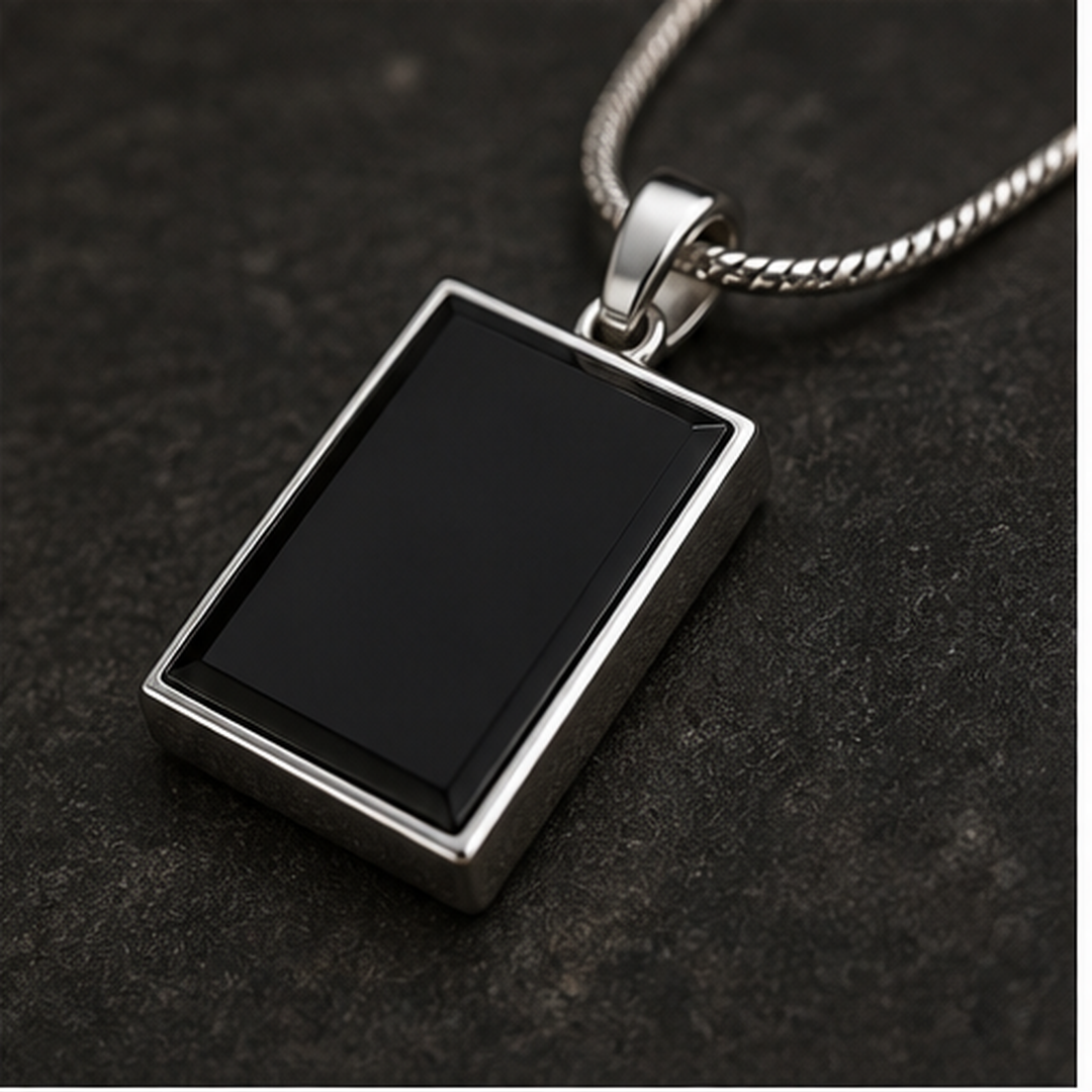 Black Pendant Necklace - Brass - angled product view - Tarashya Jewels