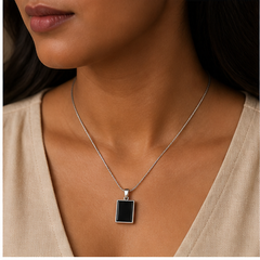 Black Pendant Necklace - Brass - on-model detail - Tarashya Jewels