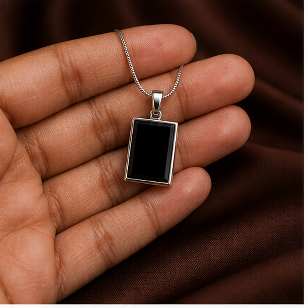 Black Pendant Necklace - Brass - hand-held scale view - Tarashya Jewels