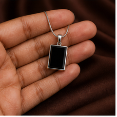 Black Pendant Necklace - Brass - hand-held scale view - Tarashya Jewels