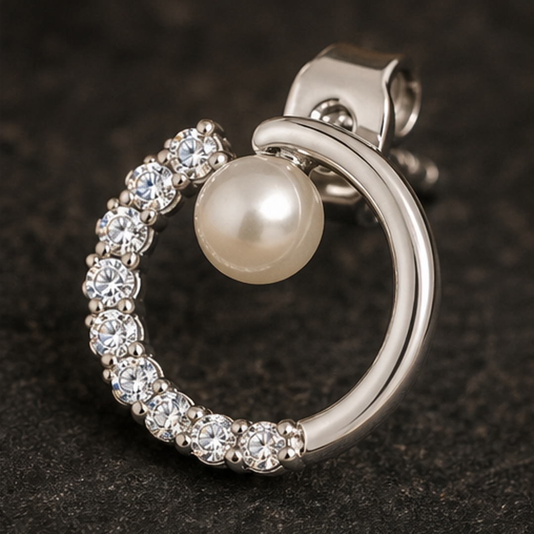 Dainty Pearl Earrings - 925 Sterling Silver - close-up detail - Tarashya Jewels