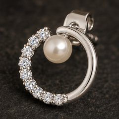 Dainty Pearl Earrings - 925 Sterling Silver - close-up detail - Tarashya Jewels