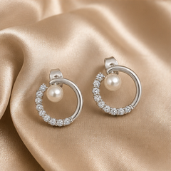 Dainty Pearl Earrings - 925 Sterling Silver - flat lay - Tarashya Jewels
