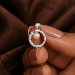 Dainty Pearl Earrings - 925 Sterling Silver - hand-held scale view - Tarashya Jewels