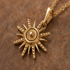 Sun Pendant Necklace - Brass - angled product view - Tarashya Jewels