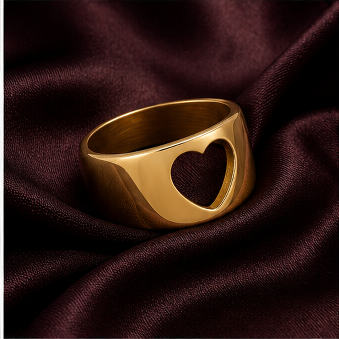 Open Heart Ring - Brass - flat lay - Tarashya Jewels