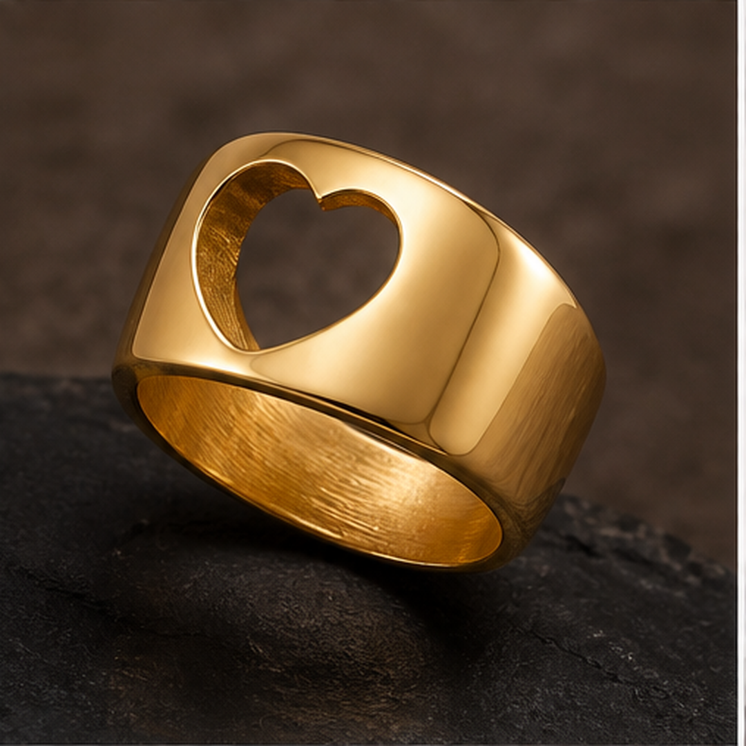 Open Heart Ring - Brass - angled product view - Tarashya Jewels