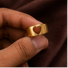 Open Heart Ring - Brass - hand-held scale view - Tarashya Jewels