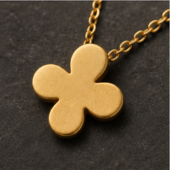 Four-Leaf Clover Necklace - Brass - close-up detail - Tarashya Jewels