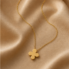 Four-Leaf Clover Necklace - Brass - flat lay - Tarashya Jewels