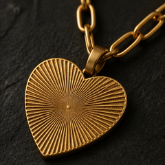 Heart Pendant Paperclip Necklace - Brass - close-up detail - Tarashya Jewels