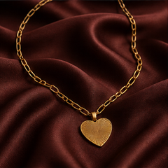 Heart Pendant Paperclip Necklace - Brass - flat lay - Tarashya Jewels