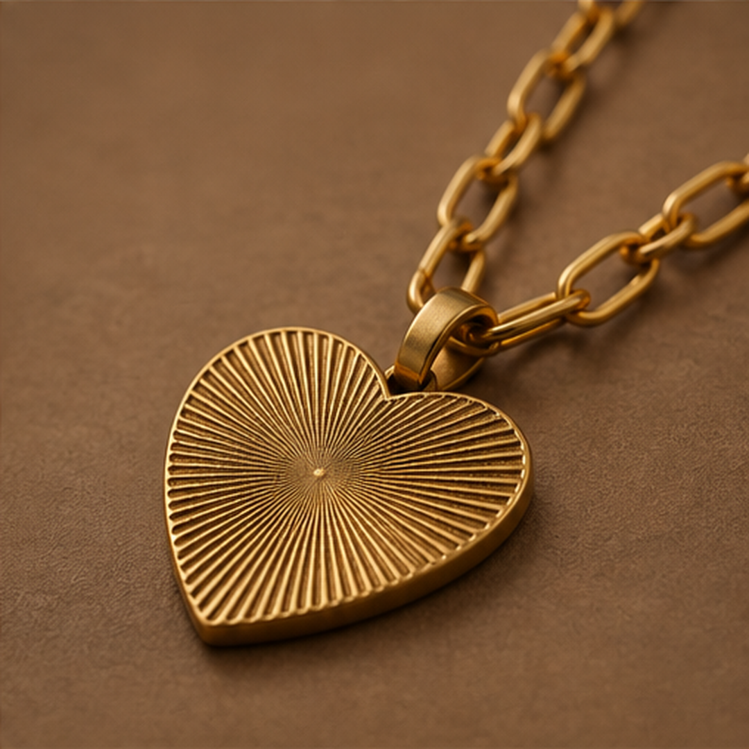 Heart Pendant Paperclip Necklace - Brass - angled product view - Tarashya Jewels