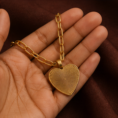Heart Pendant Paperclip Necklace - Brass - hand-held scale view - Tarashya Jewels