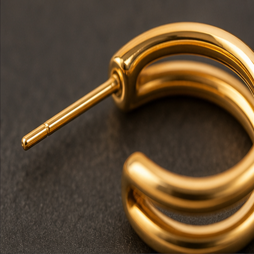 Fashion Hoop Earrings - Brass - close-up detail - Tarashya Jewels