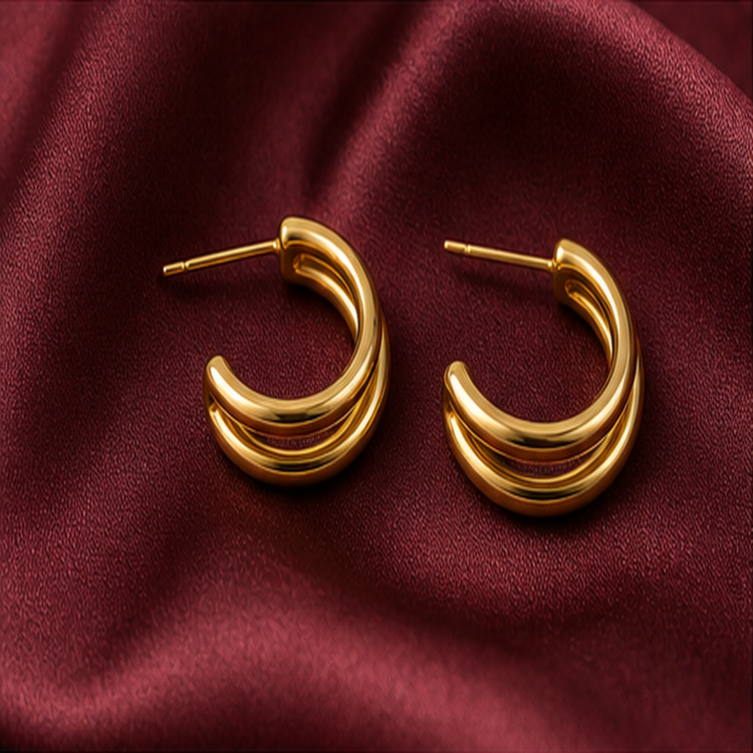 Fashion Hoop Earrings - Brass - flat lay - Tarashya Jewels
