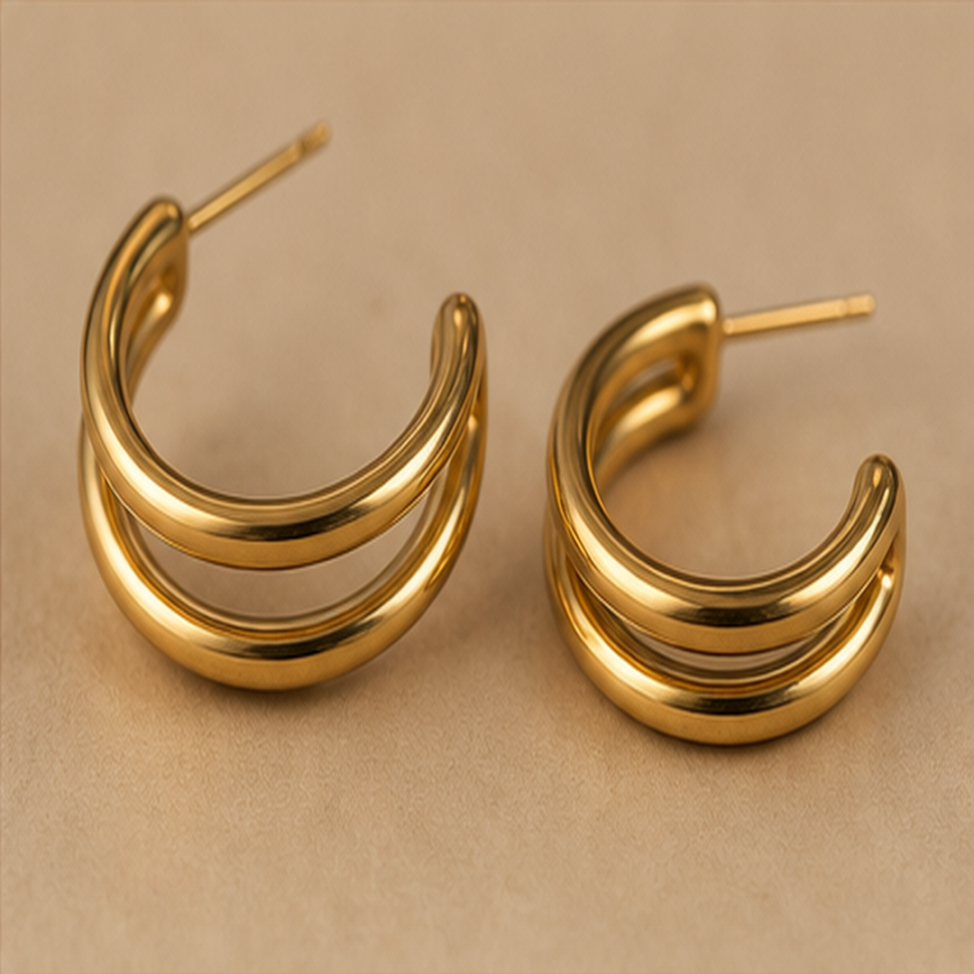 Fashion Hoop Earrings - Brass - angled product view - Tarashya Jewels