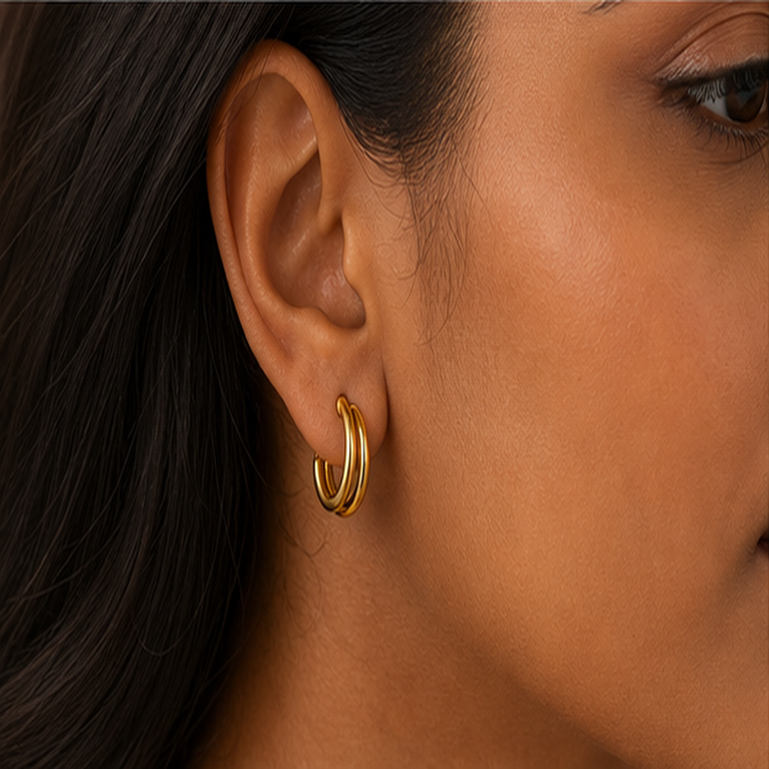 Fashion Hoop Earrings - Brass - on-model detail - Tarashya Jewels