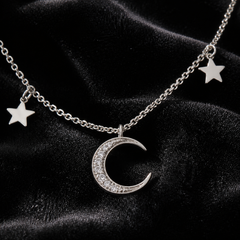 Star & Moon Necklace - 925 Sterling Silver - close-up detail - Tarashya Jewels