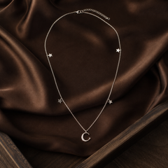 Star & Moon Necklace - 925 Sterling Silver - flat lay - Tarashya Jewels