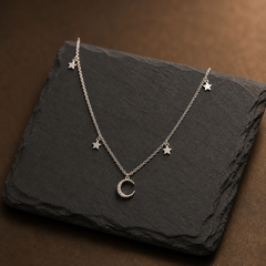 Star & Moon Necklace - 925 Sterling Silver - angled product view - Tarashya Jewels