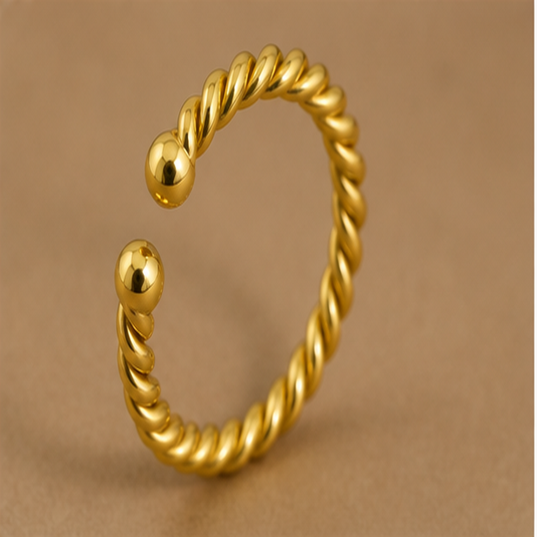 Adjustable Rope Ring - Brass - angled product view - Tarashya Jewels