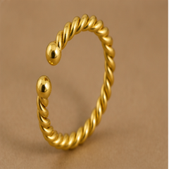Adjustable Rope Ring - Brass - angled product view - Tarashya Jewels