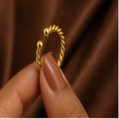 Adjustable Rope Ring - Brass - hand-held scale view - Tarashya Jewels