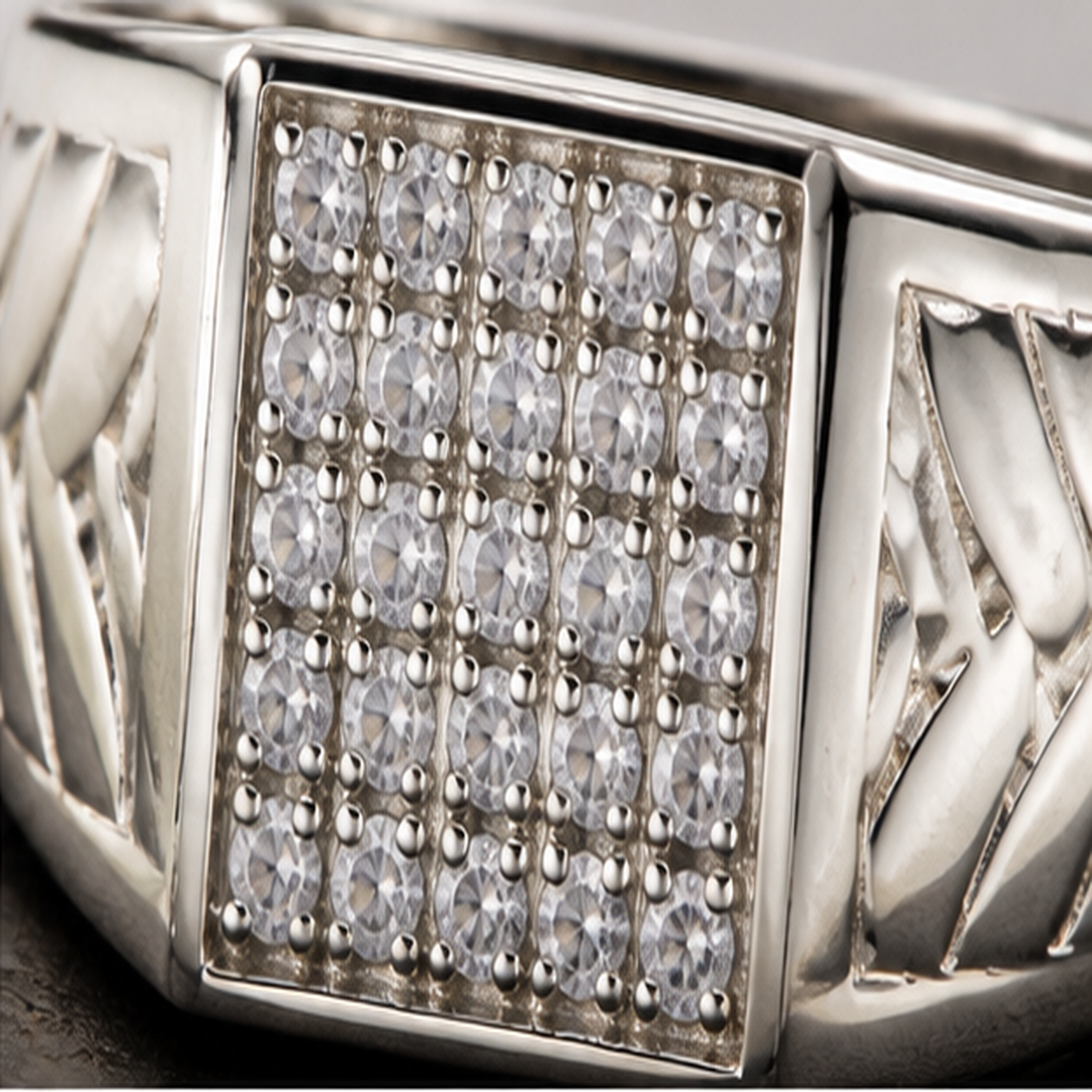 CZ Men's Ring - 925 Sterling Silver - close-up detail - Tarashya Jewels