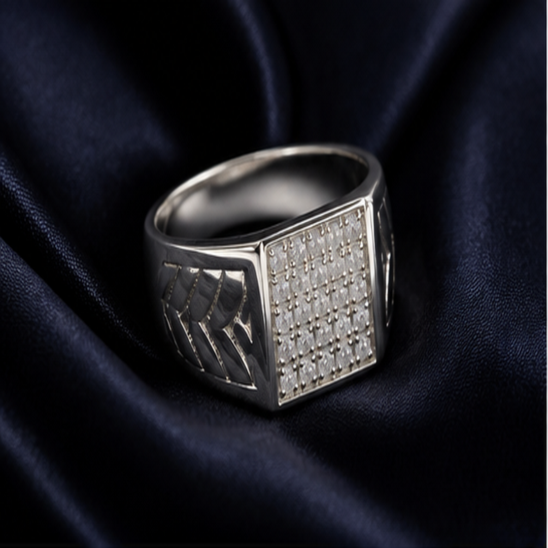 CZ Men's Ring - 925 Sterling Silver - flat lay - Tarashya Jewels